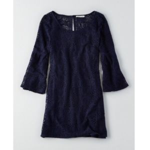 AEO Lace Bell Sleeve Dress, Navy, Small - NWT